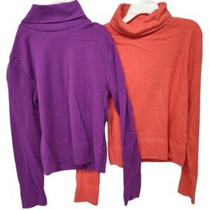 2 Christie Brooks Girls 7-8 Cotton Turtlenecks Purple and Pink NWT